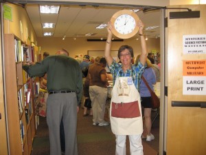 Cindy Seifried indicates the start of the $10 bag sale!
